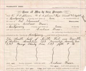 1874 Warranty Deed, Montgomery County, Iowa