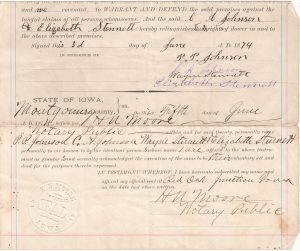1874 Warranty Deed, Montgomery County, Iowa (bottom half)