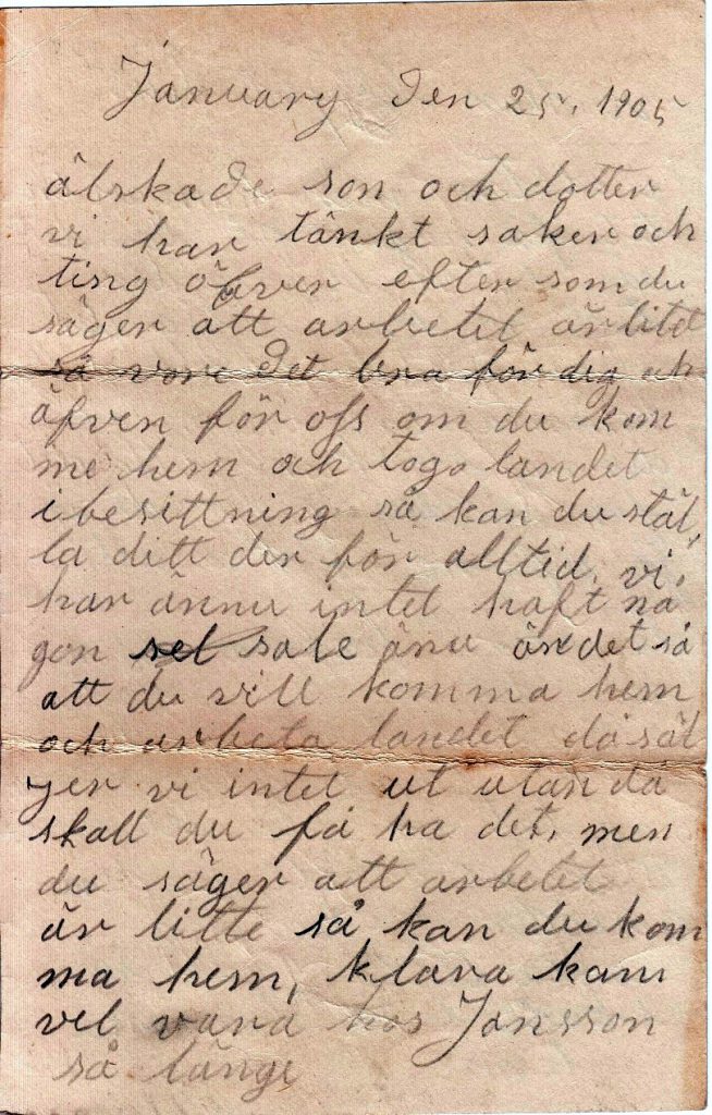 Letter from Johanna, 1905