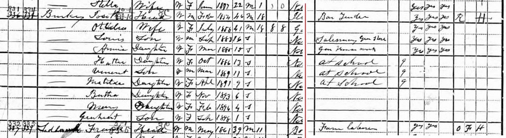 1900 Census for Joseph Burkey family (click to enlarge)