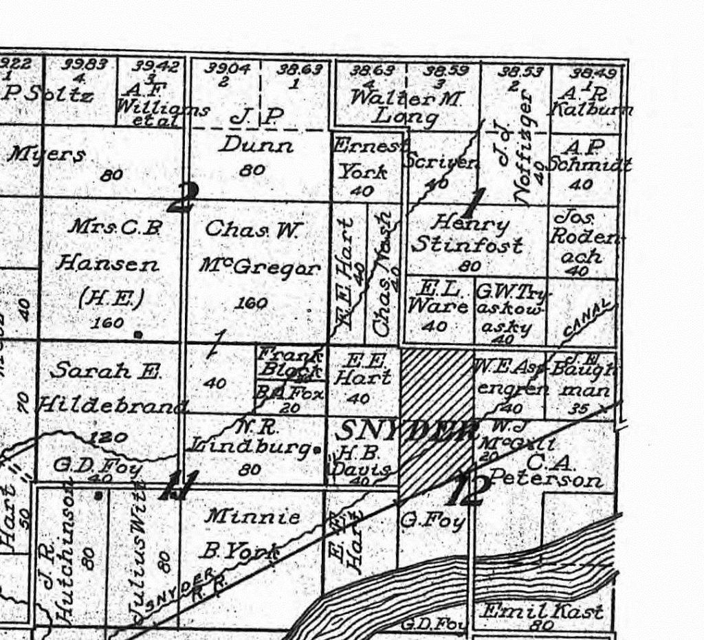 1913 land ownership map, Snyder area, Colorado
