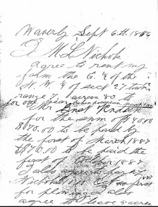 Gust Rudeen 1886 lease agreement - click to enlarge