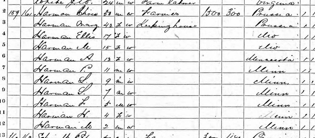 Possible 1870 census record for Herman Kreifels family
