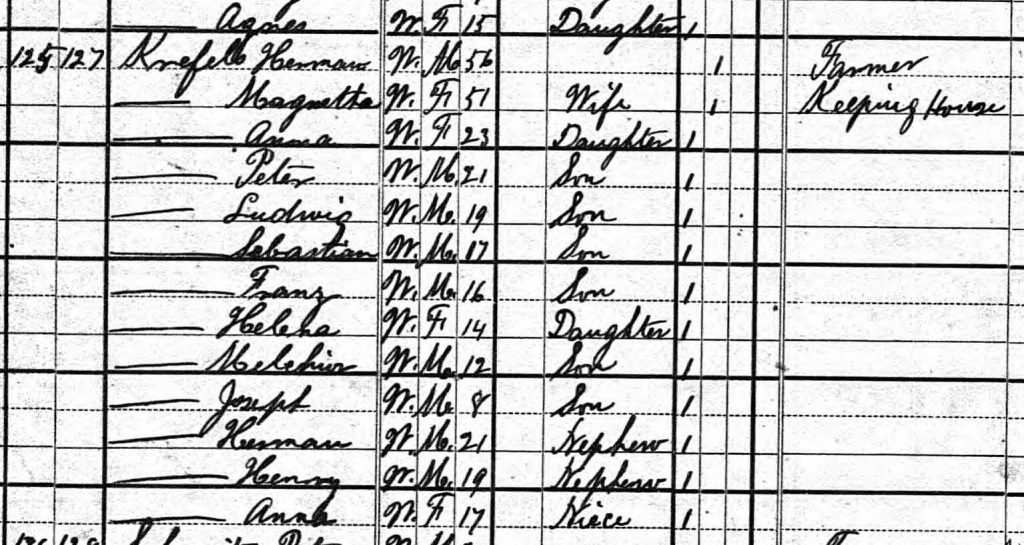 1880 Census for Herman Kreifels family